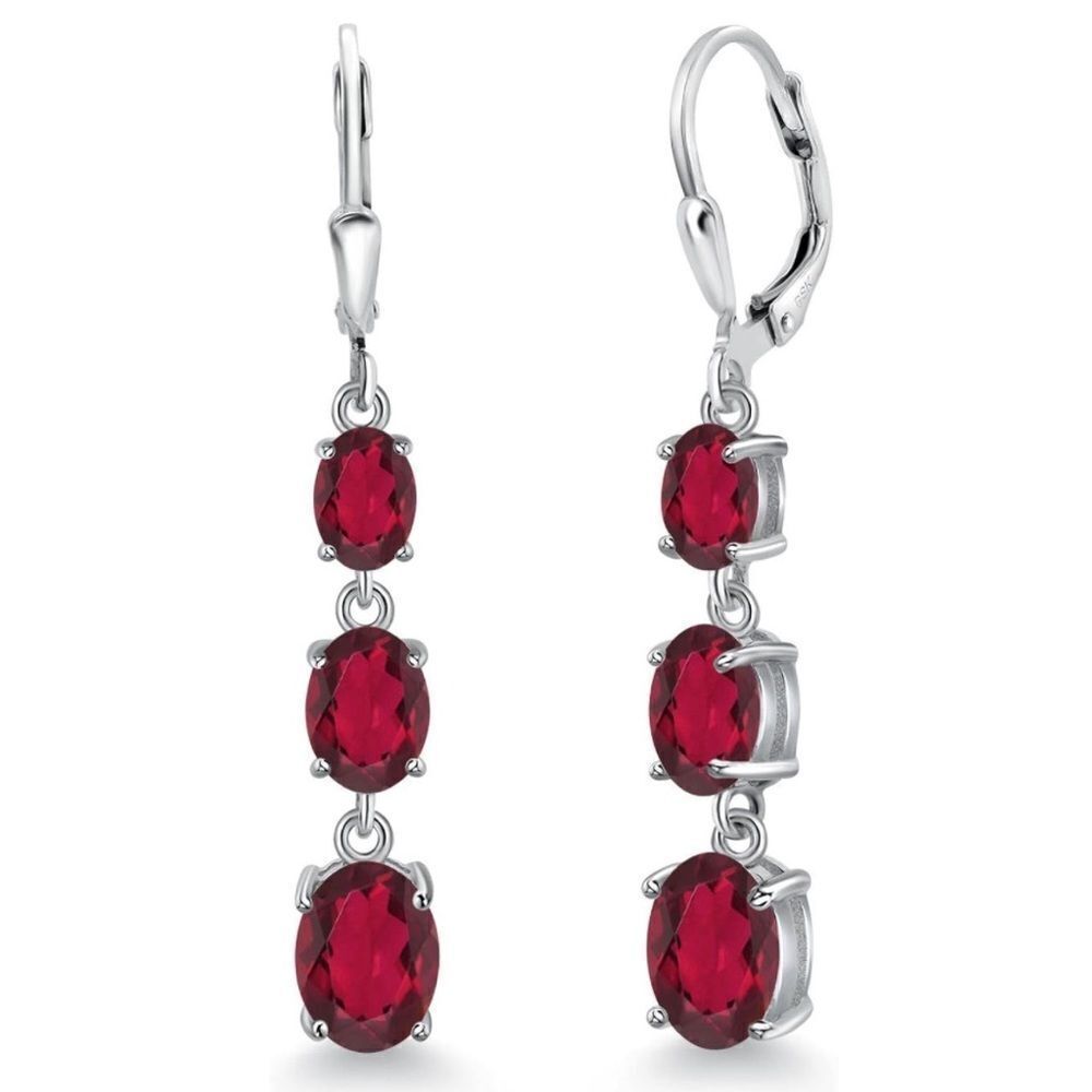 925 Sterling Silver with 5.20 Cttw 3 Stone Ruby Red Mystic Topaz Drop Earrings